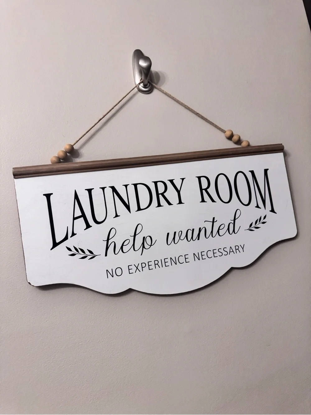 Laundry Room Help Wanted Wall Sign - White and Black 24x18”